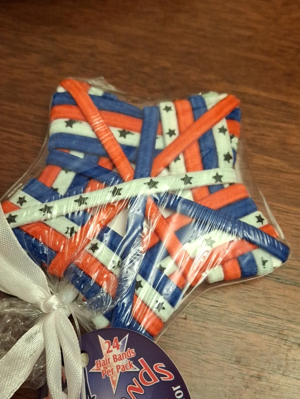 USA Lollinands Elastic Hair Bands - Red, White & Blue Star 24 Pack NWT